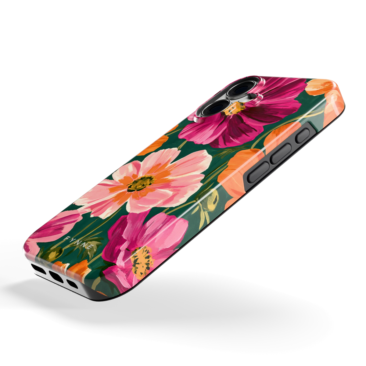Geschilderde Cosmea hoesje voor iPhone 16, schuin