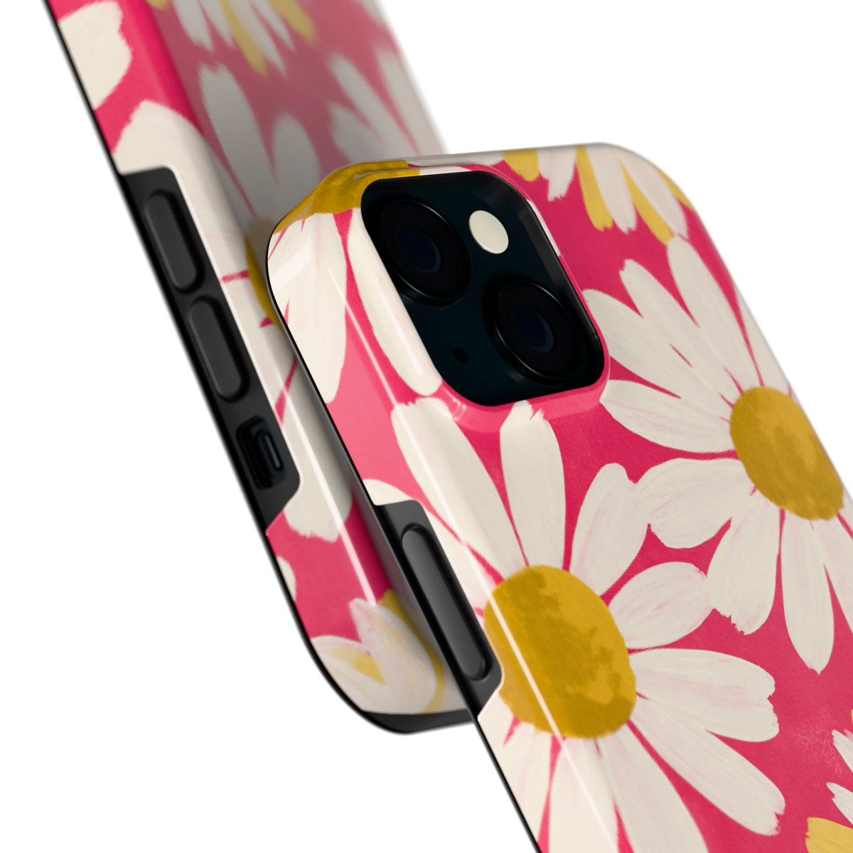 Geschilderde madeliefjes hoesje voor iPhone 15, close-up