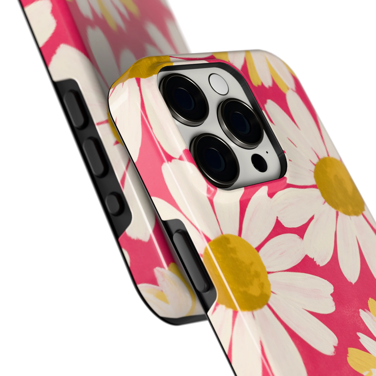 Geschilderde madeliefjes hoesje voor iPhone 15 Pro, close-up