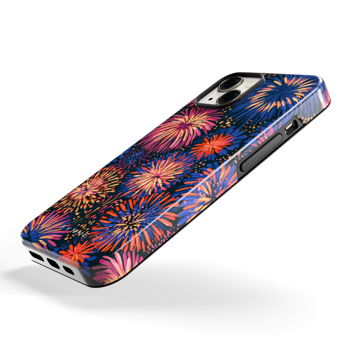 Beschilderd vuurwerk hoesje voor iPhone 13, schuin