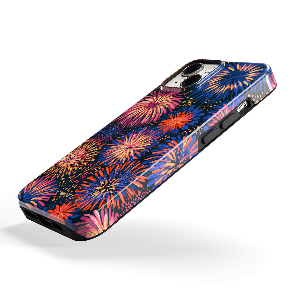 Beschilderd vuurwerk hoesje voor iPhone 14, schuin