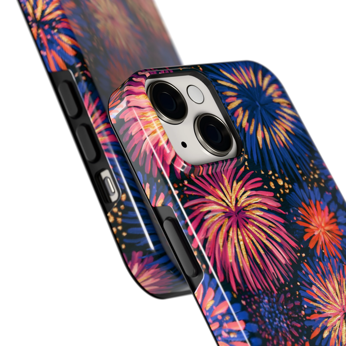 Beschilderd vuurwerk hoesje voor iPhone 14, close-up
