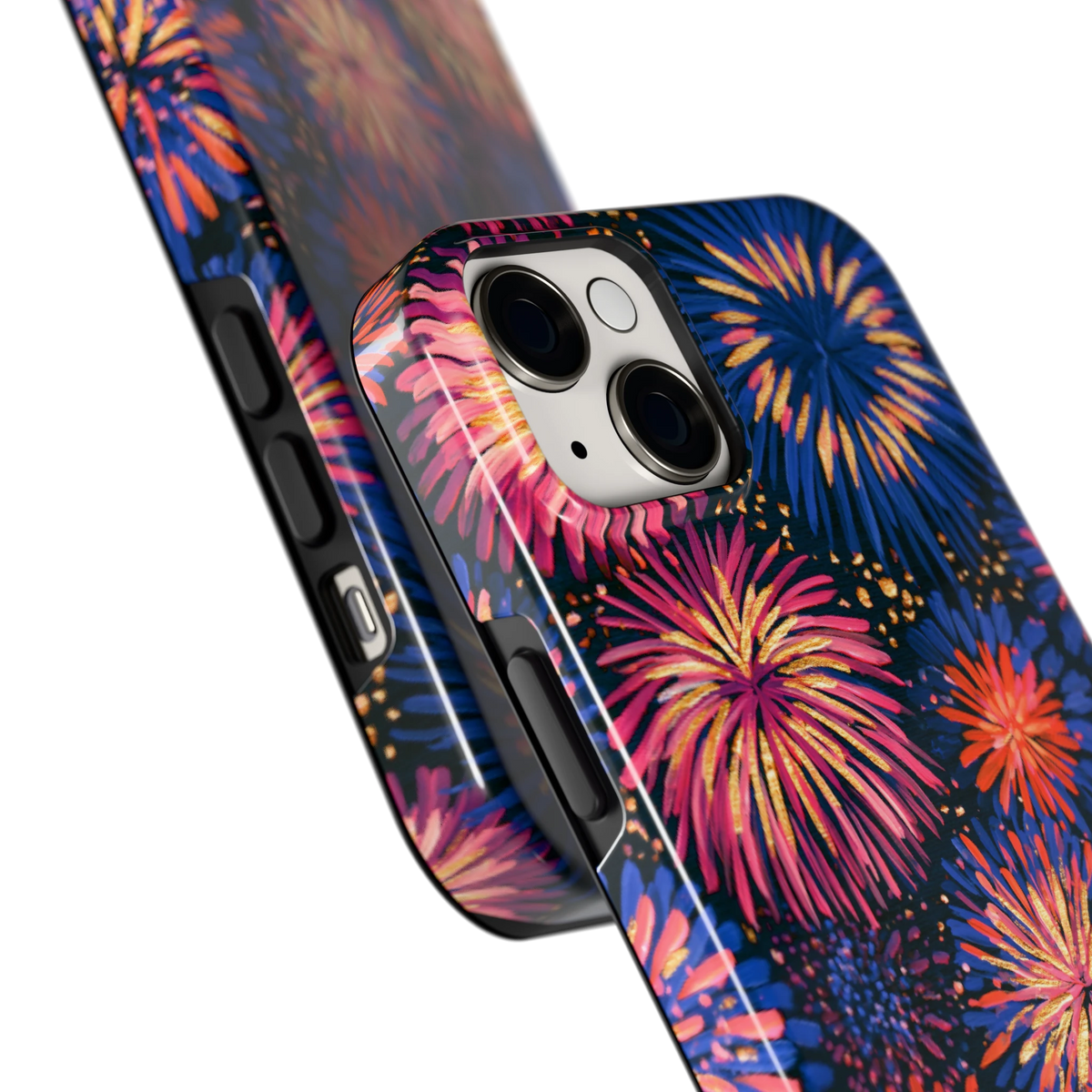 Beschilderd vuurwerk hoesje voor iPhone 14 Plus, close-up