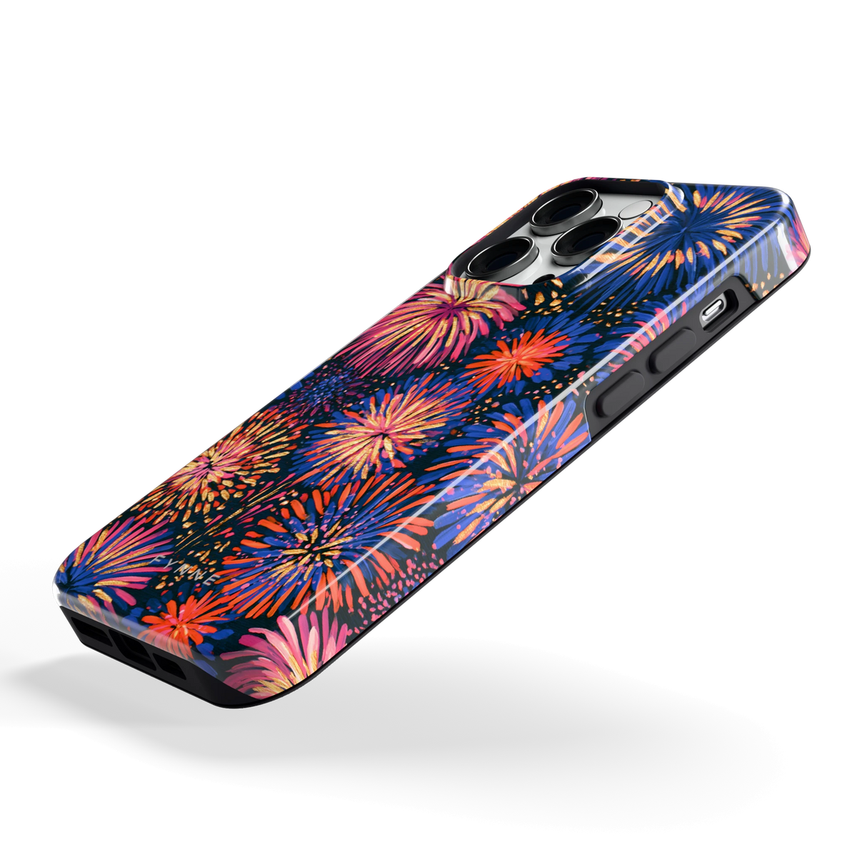 Beschilderd vuurwerk hoesje voor iPhone 14 Pro, schuin