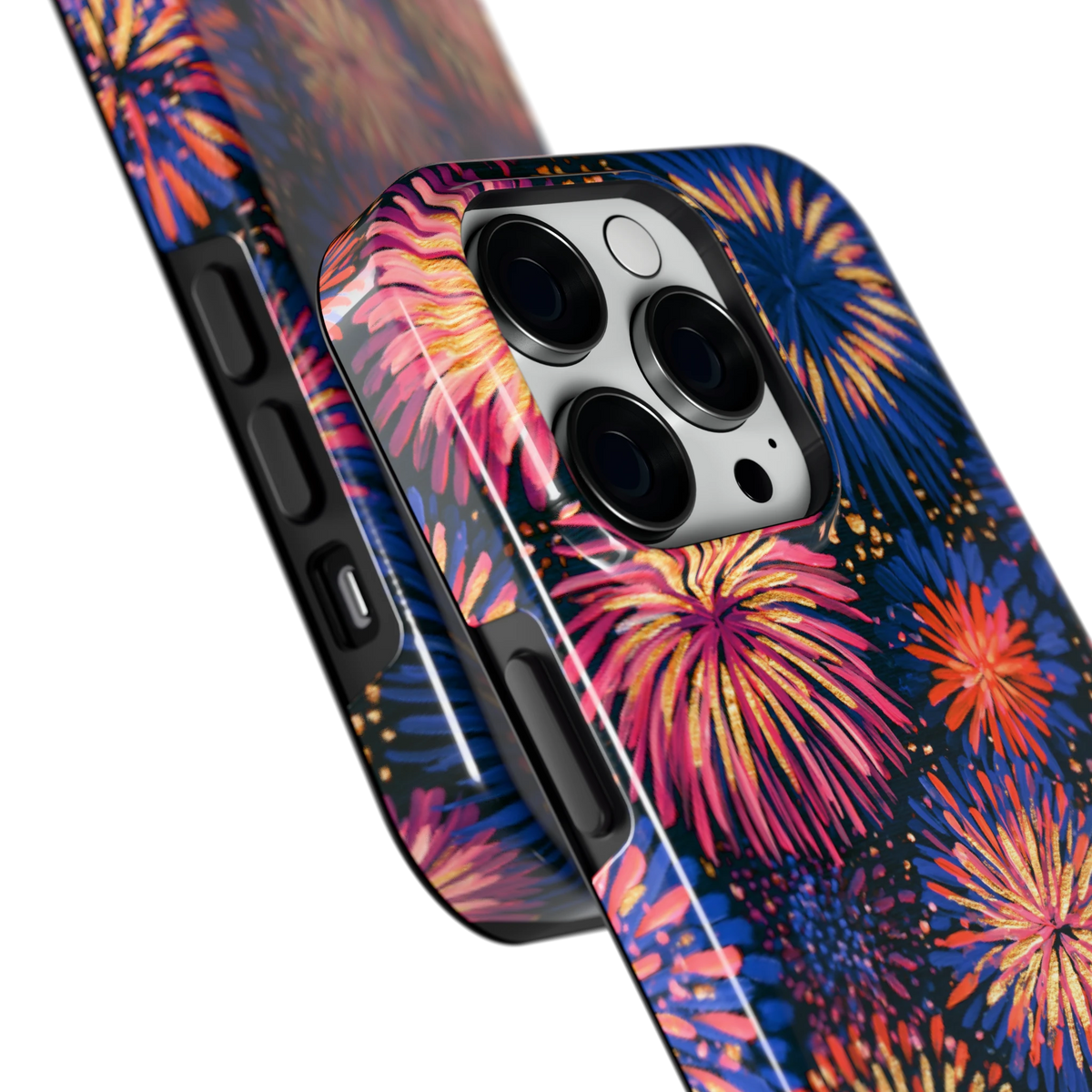 Beschilderd vuurwerk hoesje voor iPhone 14 Pro, close-up
