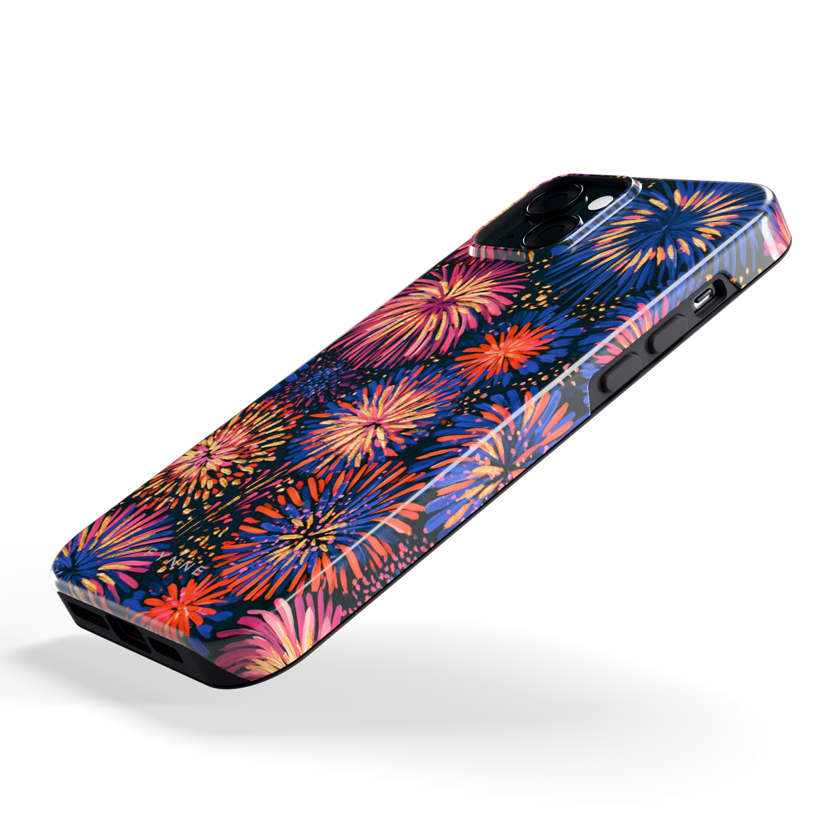 Beschilderd vuurwerk hoesje voor iPhone 15 Plus, schuin