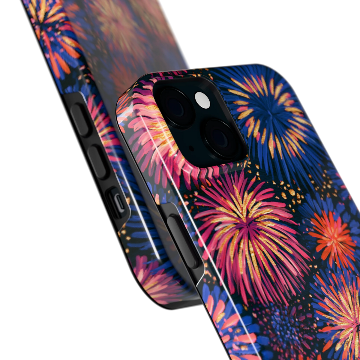 Beschilderd vuurwerk hoesje voor iPhone 15 Plus, close-up