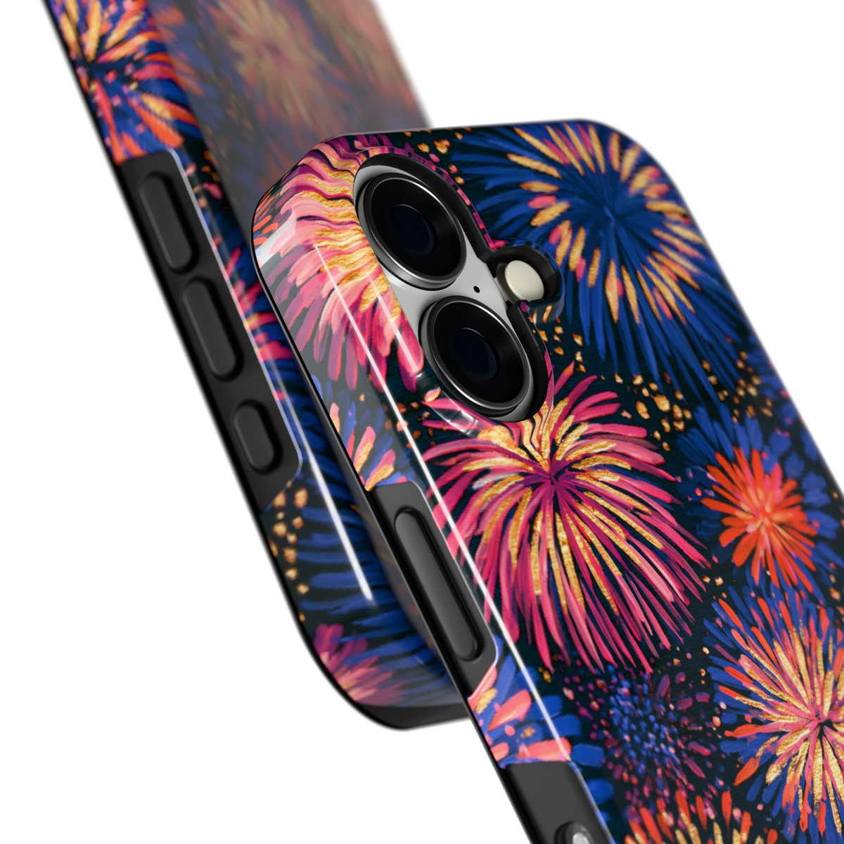 Beschilderd vuurwerk hoesje voor iPhone 16, close-up