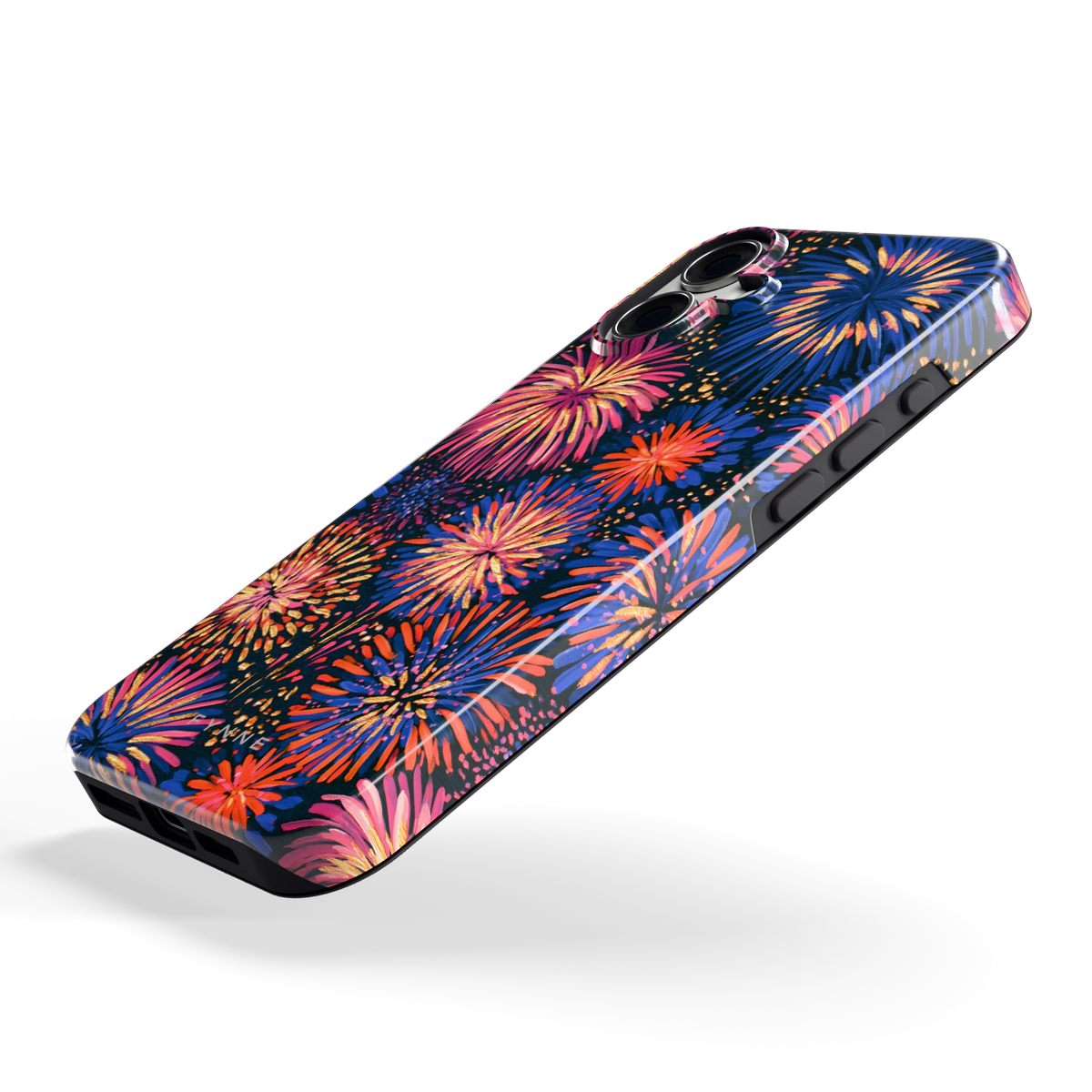 Beschilderd vuurwerk hoesje voor iPhone 16 Plus, schuin