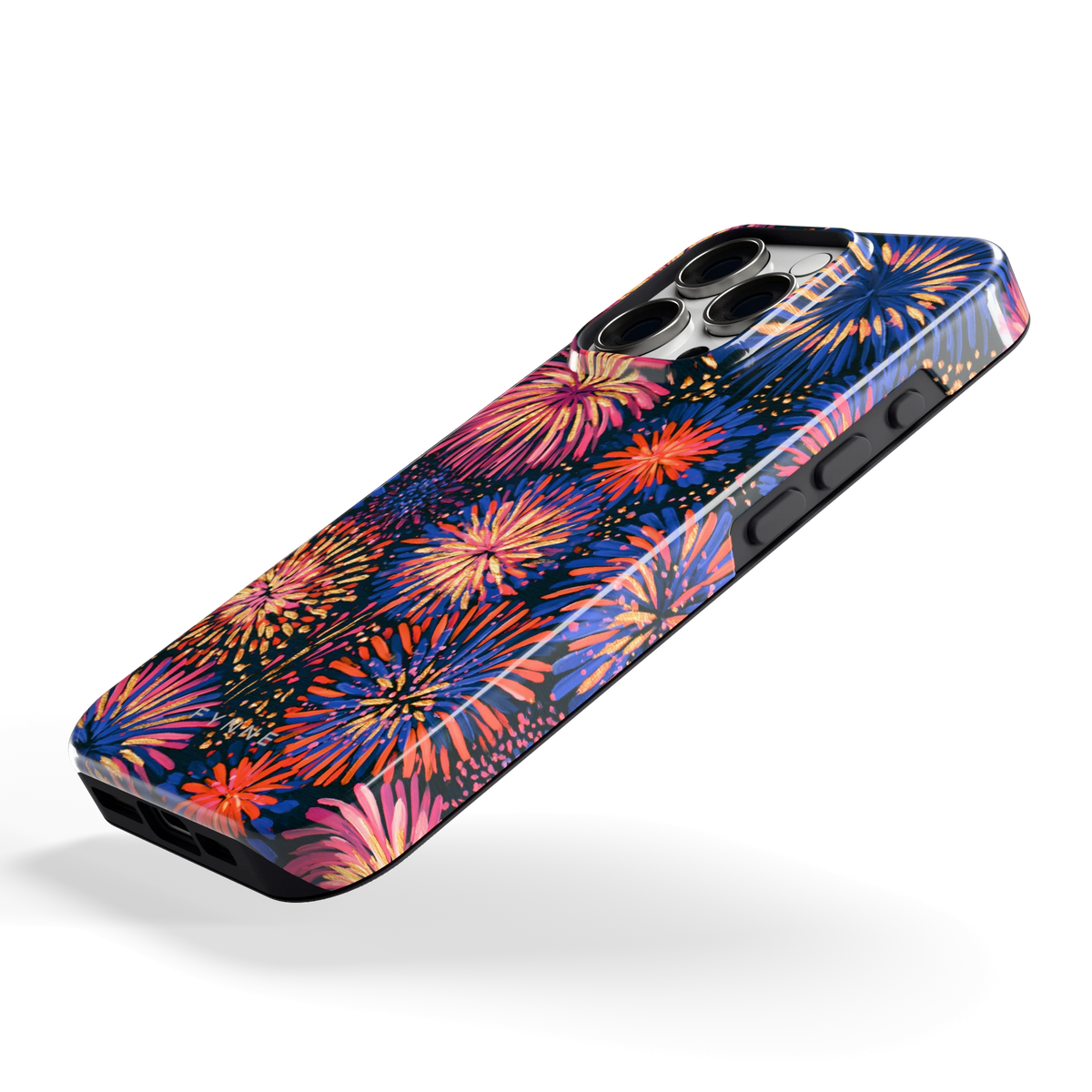 Beschilderd vuurwerk hoesje voor iPhone 16 Pro, schuin
