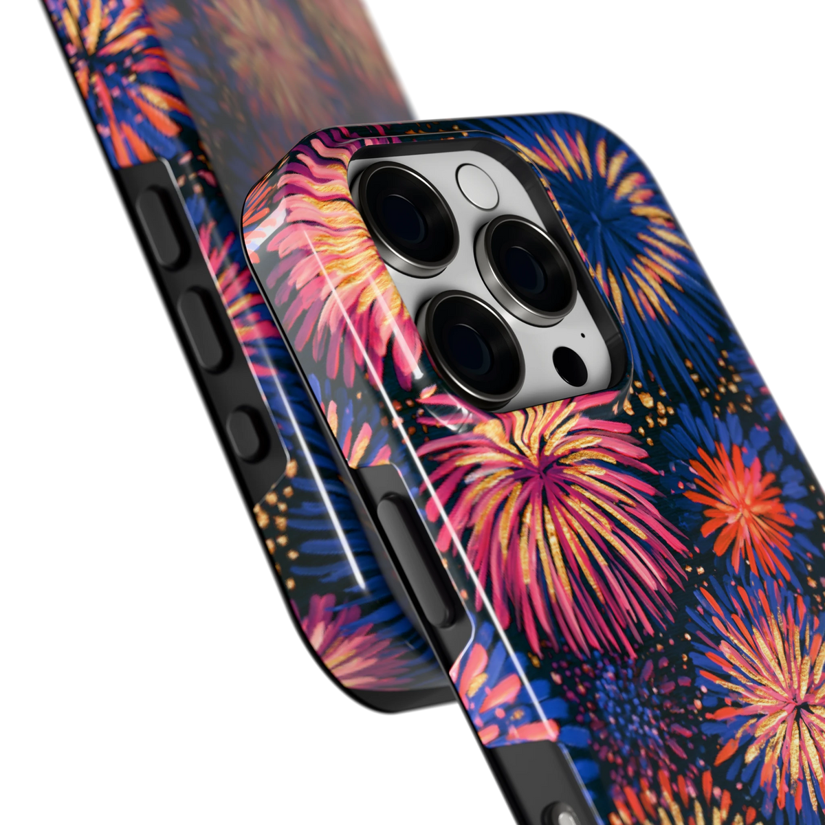 Beschilderd vuurwerk hoesje voor iPhone 16 Pro, close-up