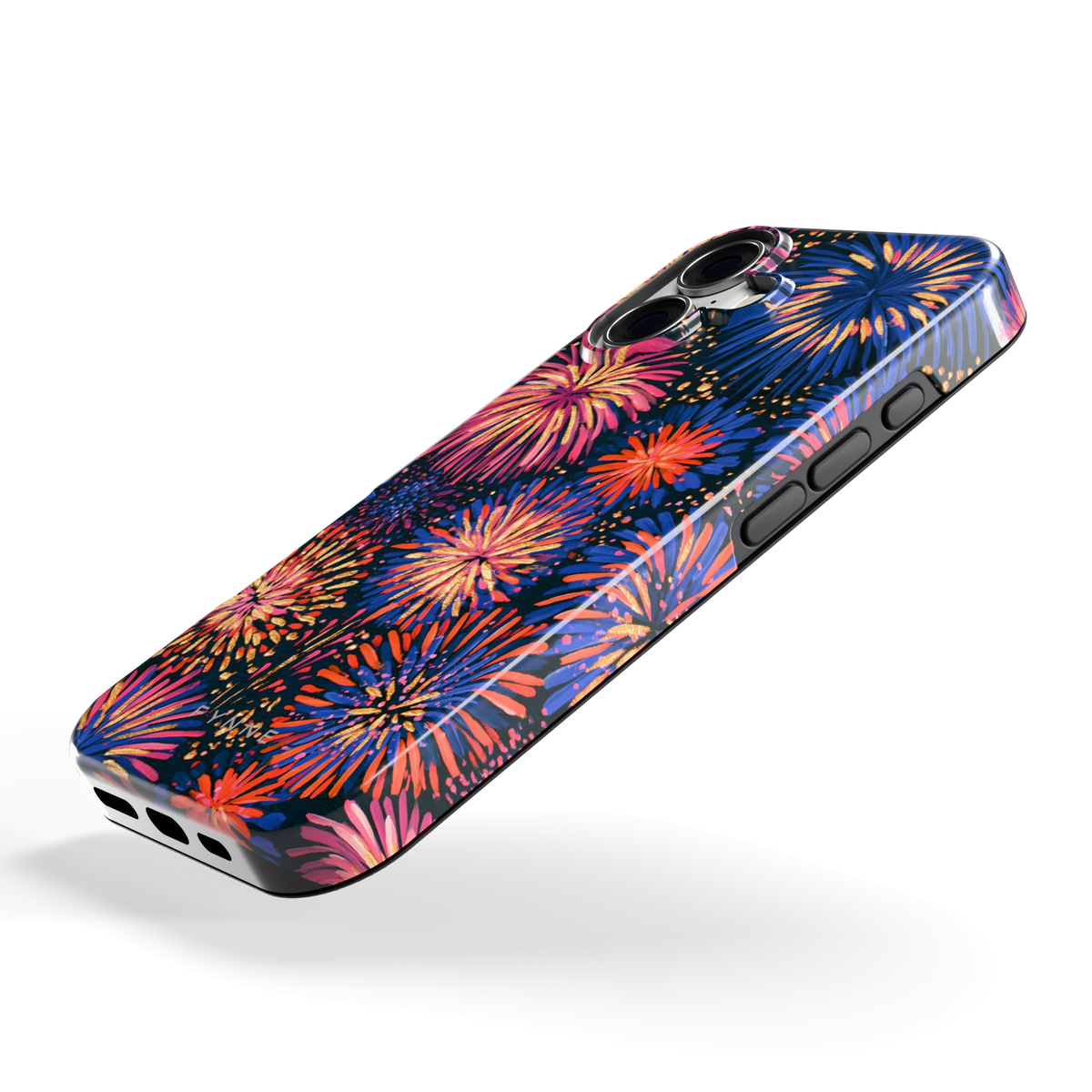 Beschilderd vuurwerk hoesje voor iPhone 17, schuin
