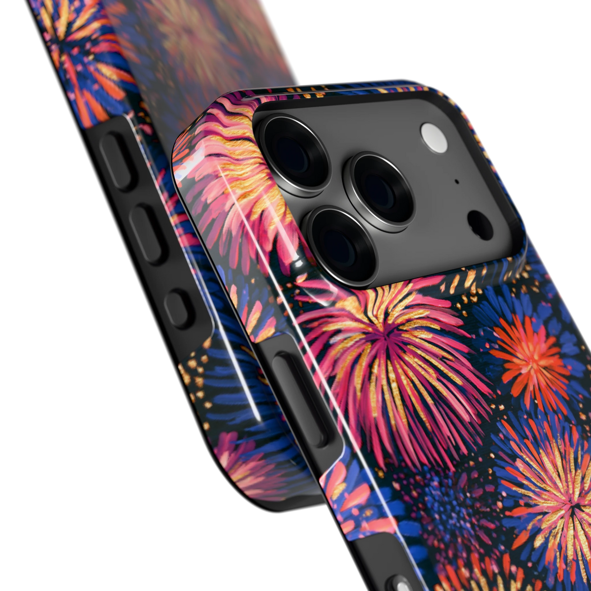 Beschilderd vuurwerk hoesje voor iPhone 18 Pro, close-up