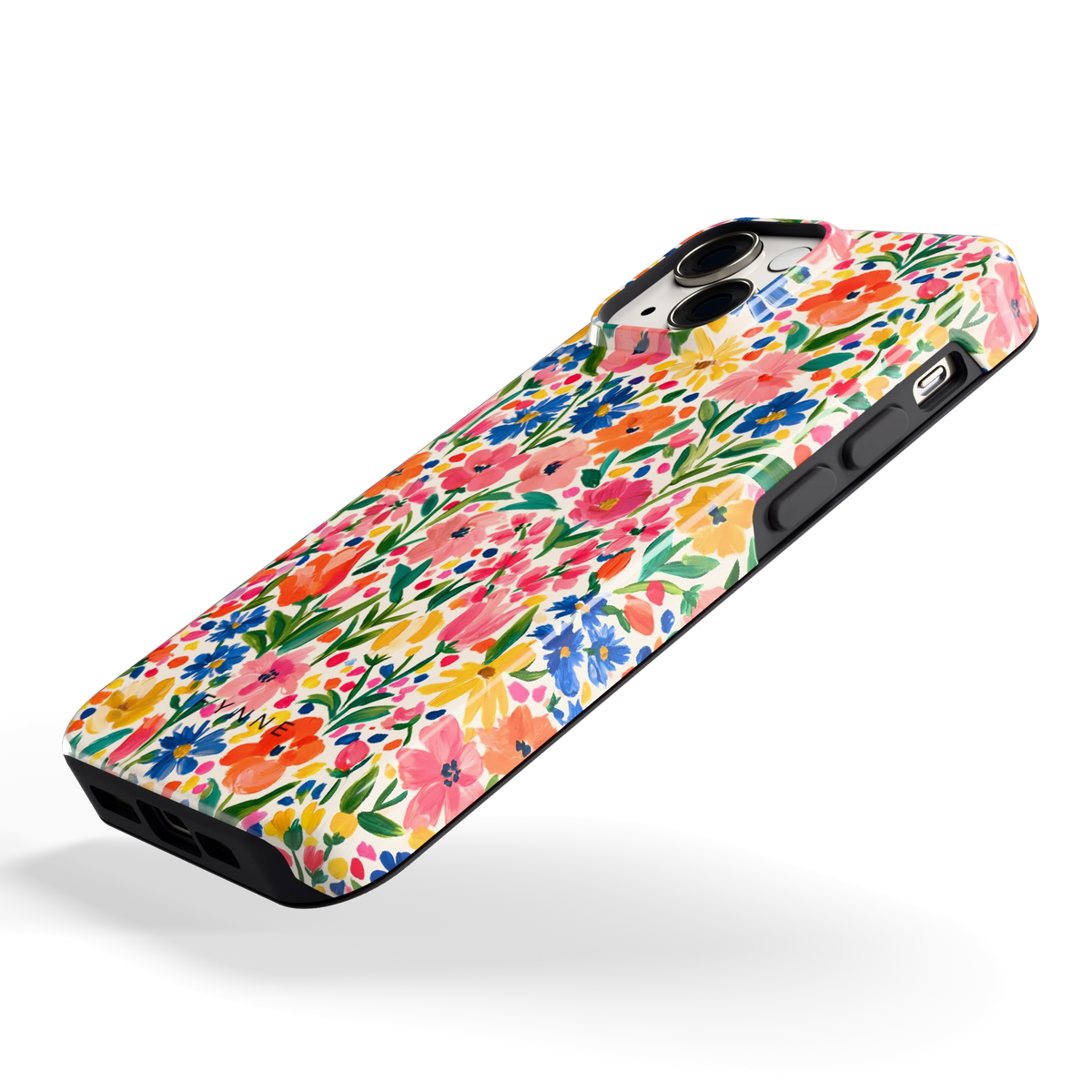 Geschilderd Bloemenveld hoesje voor iPhone 13 mini, schuin