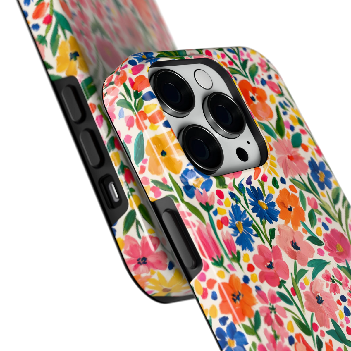 Geschilderd Bloemenveld hoesje voor iPhone 14 Pro, close-up