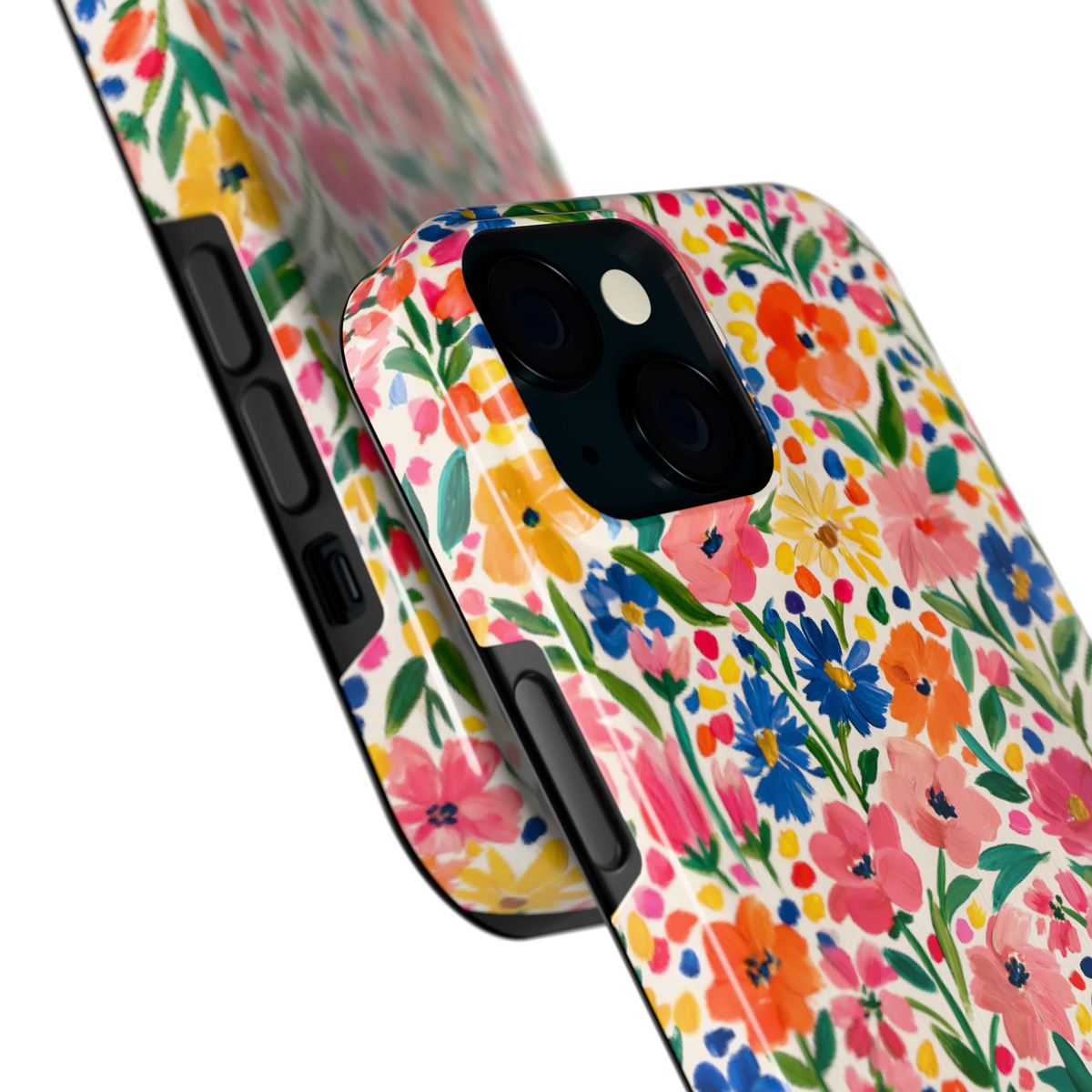 Geschilderd Bloemenveld hoesje voor iPhone 15, close-up