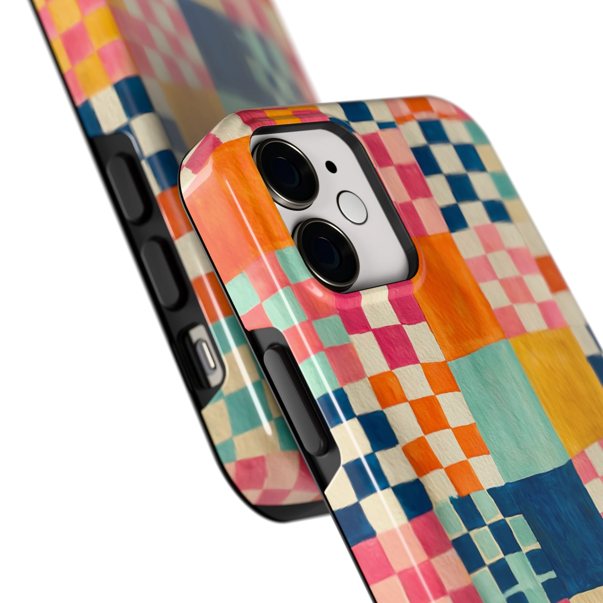 Geschilderd Patchwork hoesje voor iPhone 12 mini, close-up