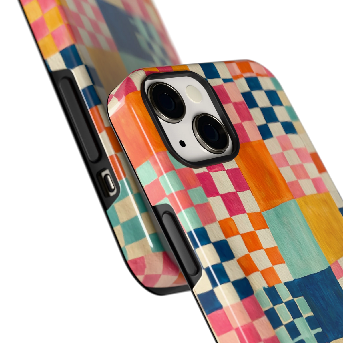 Geschilderd Patchwork hoesje voor iPhone 13, close-up