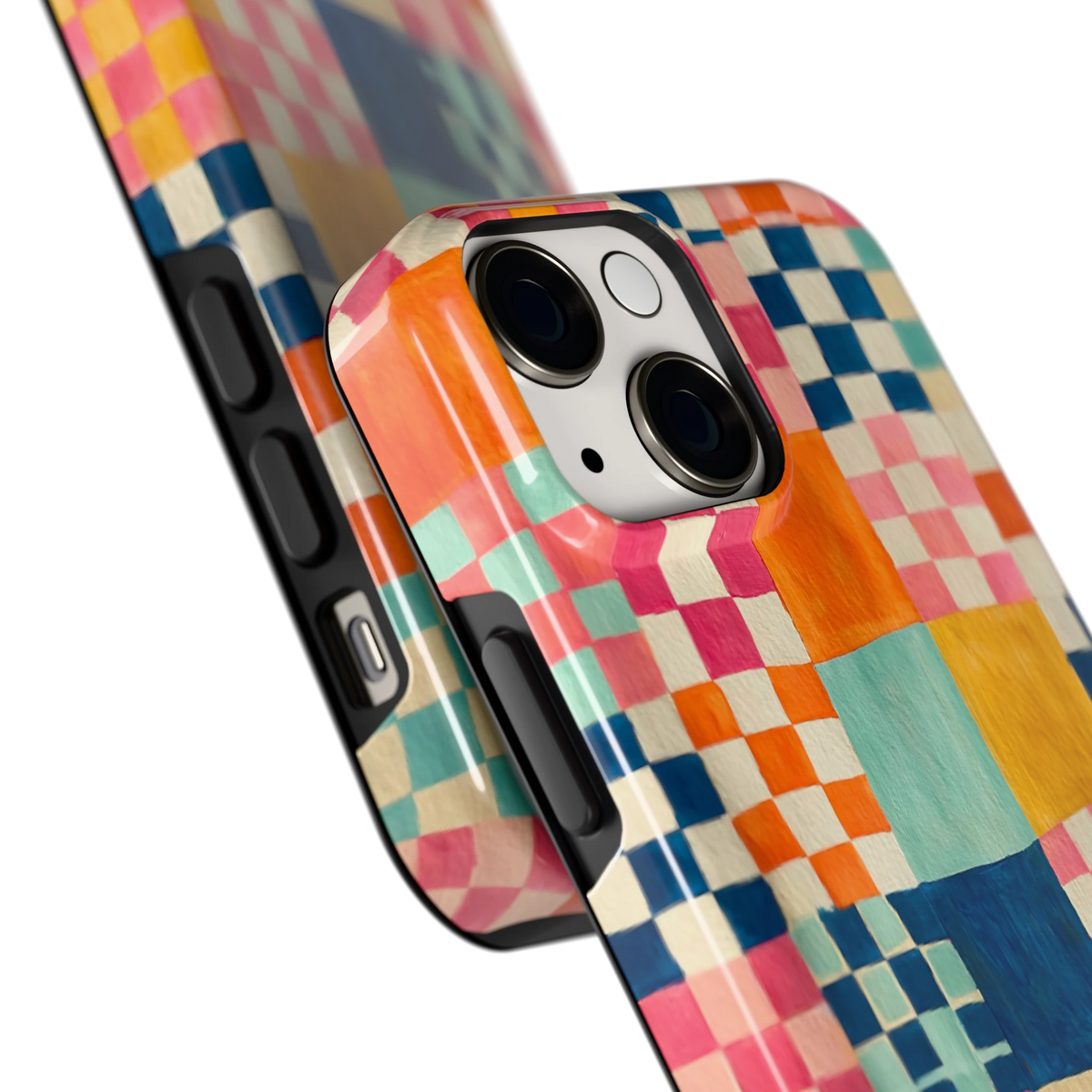 Geschilderd Patchwork hoesje voor iPhone 13 mini, close-up