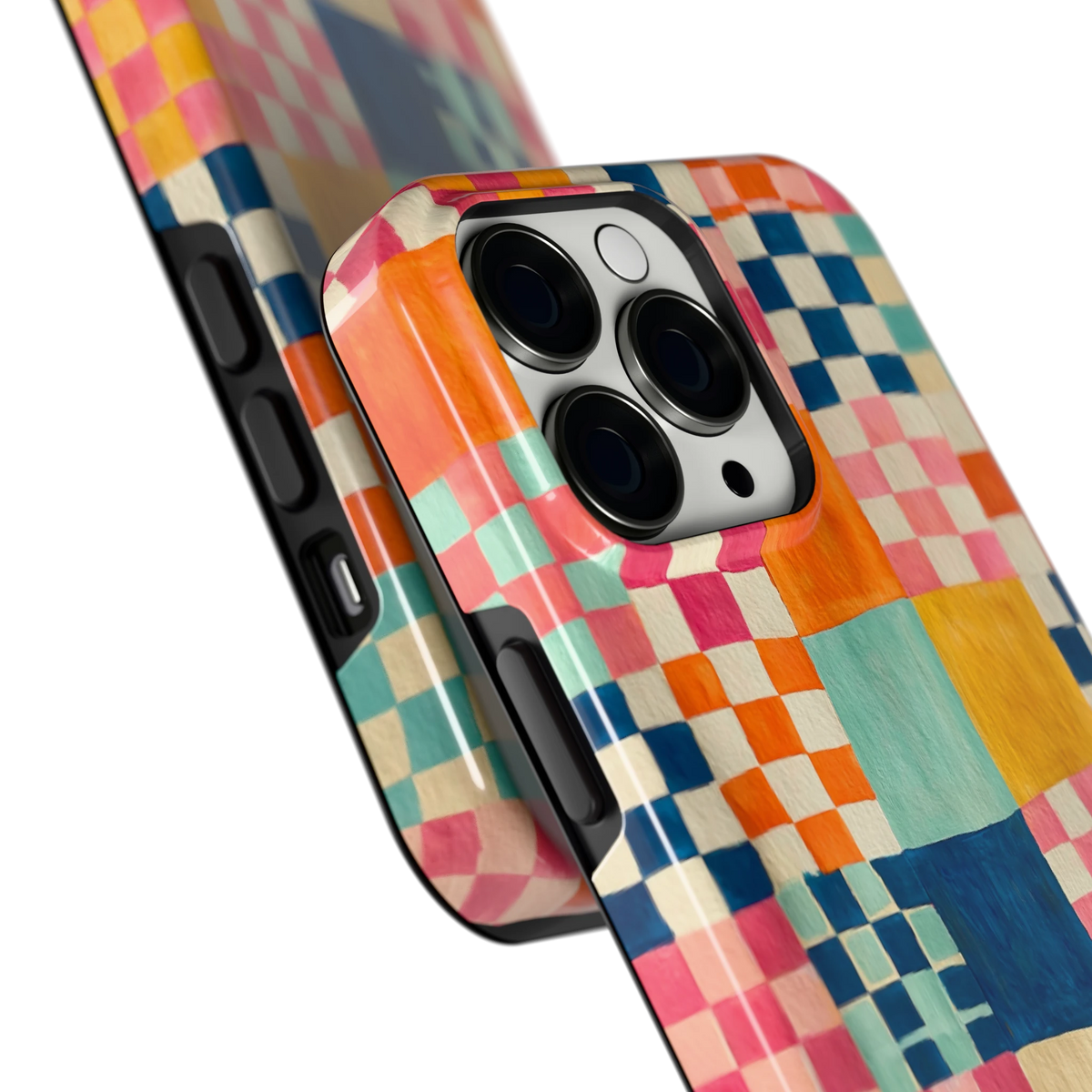 Geschilderd Patchwork hoesje voor iPhone 13 Pro, close-up