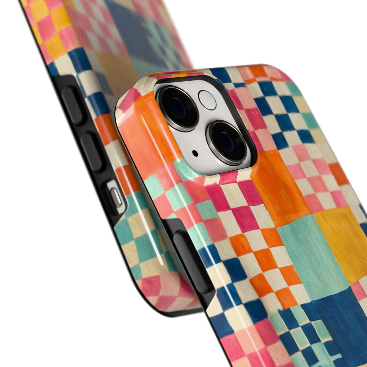 Geschilderd Patchwork hoesje voor iPhone 14, close-up