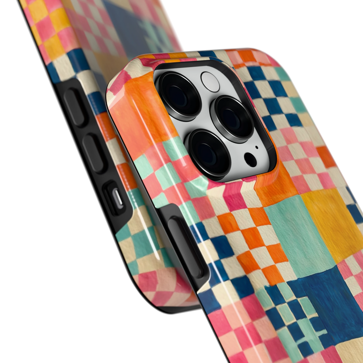 Geschilderd Patchwork hoesje voor iPhone 14 Pro, close-up