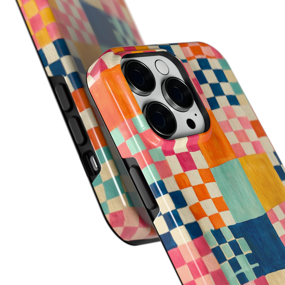 Geschilderd Patchwork hoesje voor iPhone 14 Pro Max, close-up