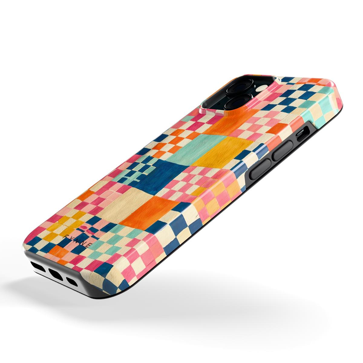 Geschilderd Patchwork hoesje voor iPhone 15, schuin