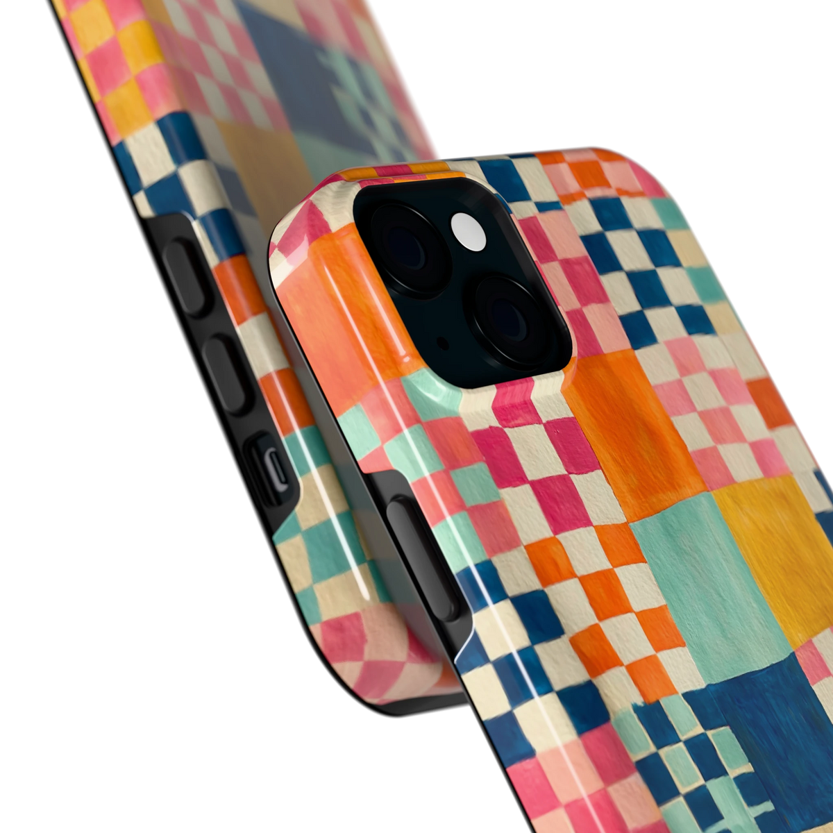 Geschilderd Patchwork hoesje voor iPhone 15 Plus, close-up