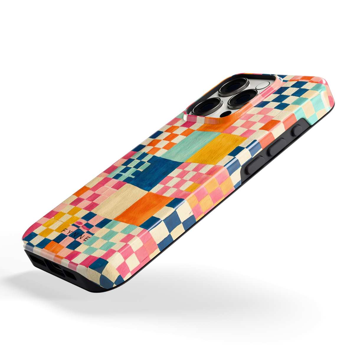 Geschilderd Patchwork hoesje voor iPhone 15 Pro, schuin