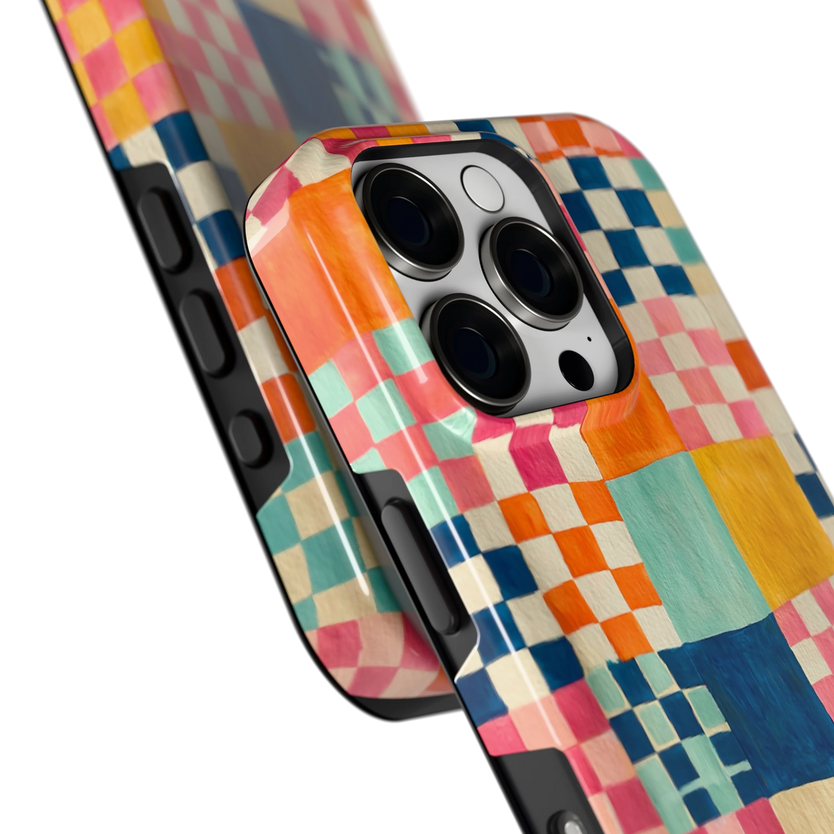 Geschilderd Patchwork hoesje voor iPhone 16 Pro, close-up