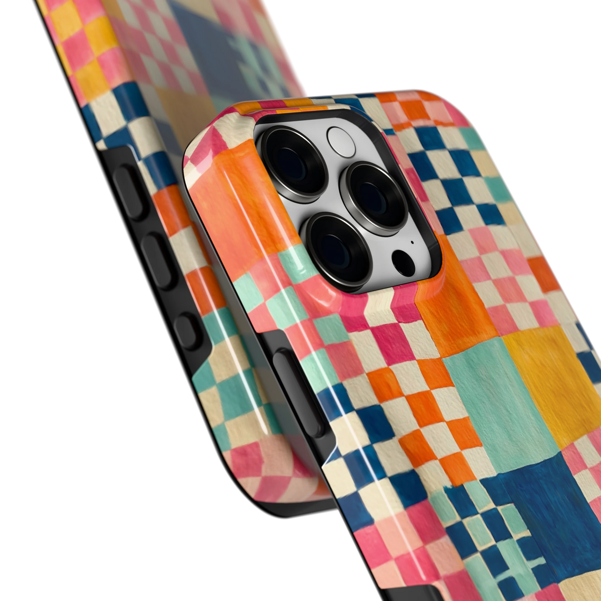Geschilderd Patchwork hoesje voor iPhone 16 Pro Max, close-up