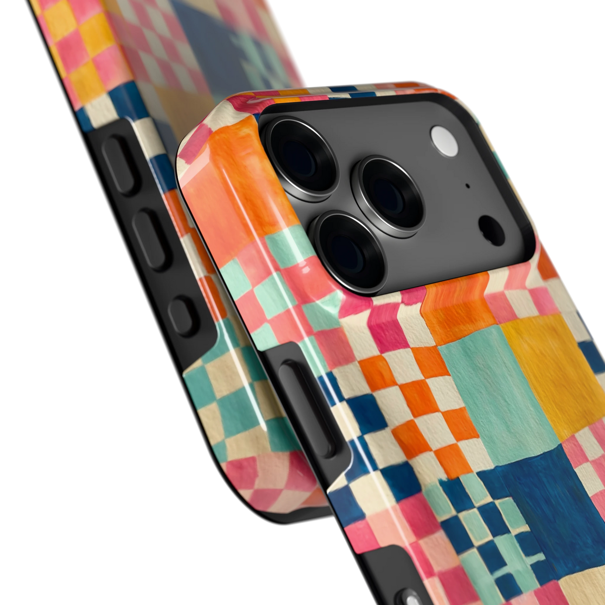 Geschilderd Patchwork hoesje voor iPhone 18 Pro, close-up
