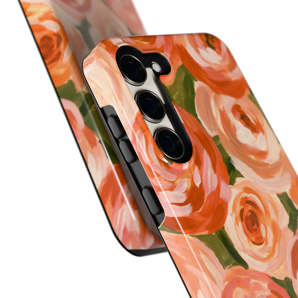 Geschilderde perzikrozen hoesje voor Galaxy S23+, close-up