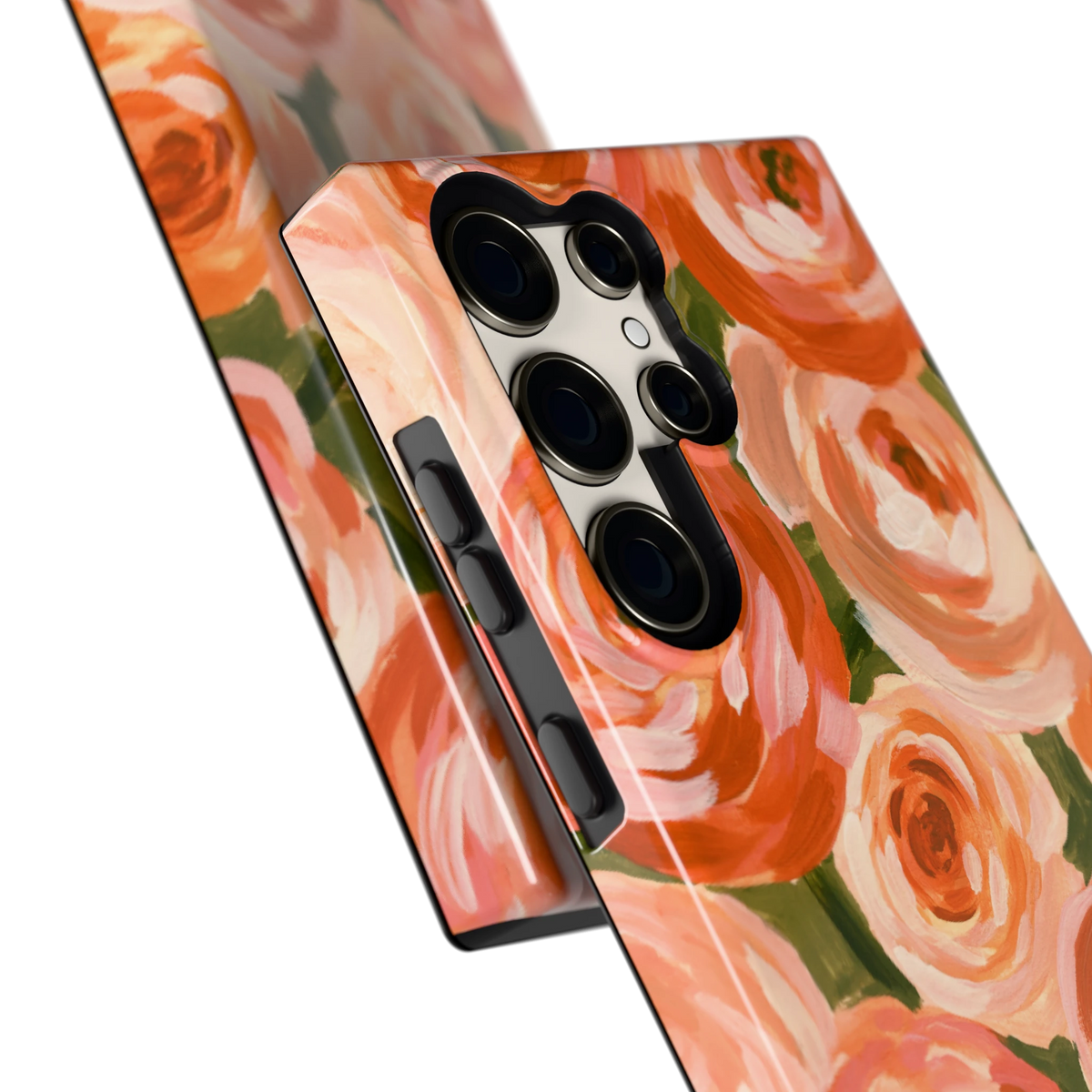 Geschilderde perzikrozen hoesje voor Galaxy S23 Ultra, close-up