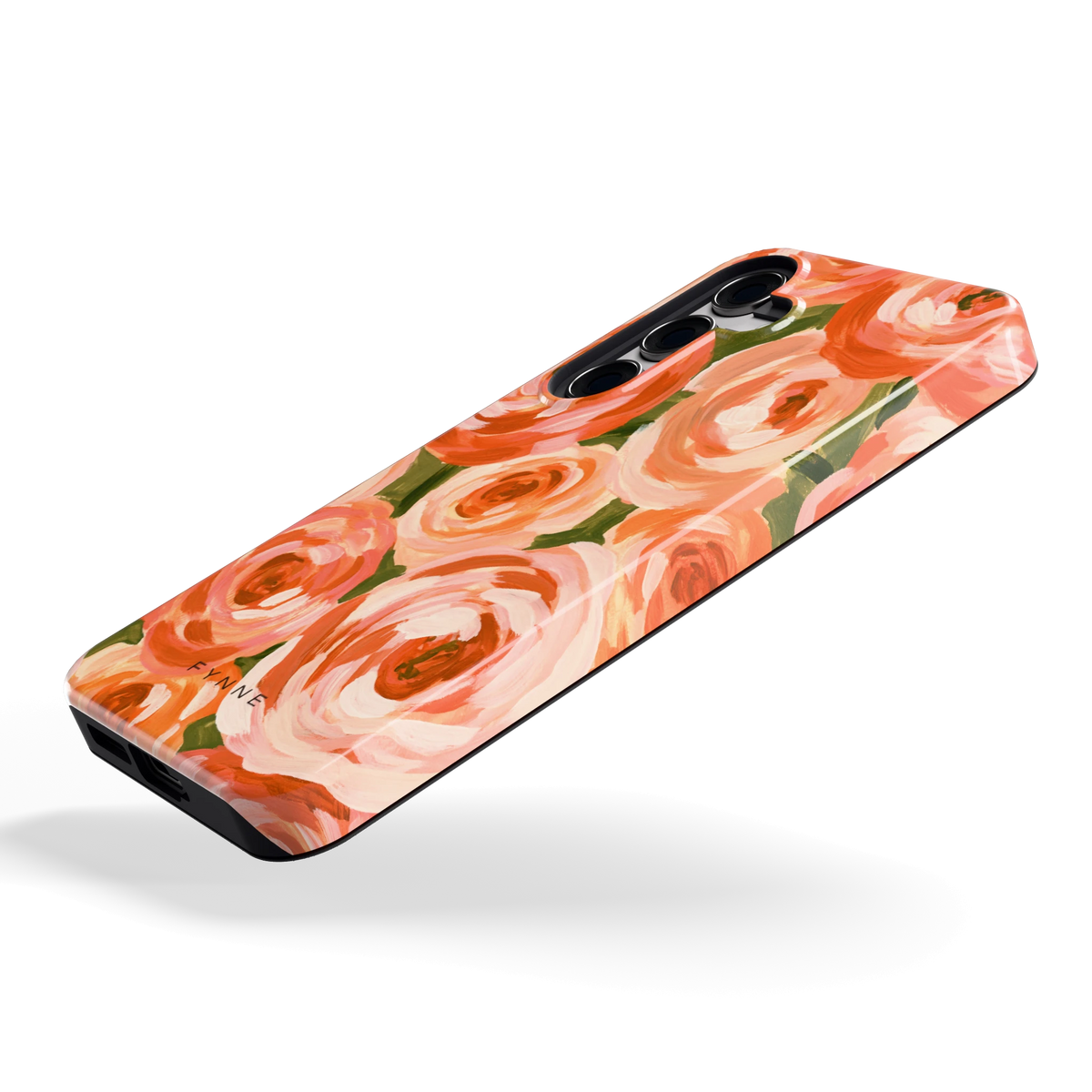 Geschilderde perzikrozen hoesje voor Galaxy S24, schuin