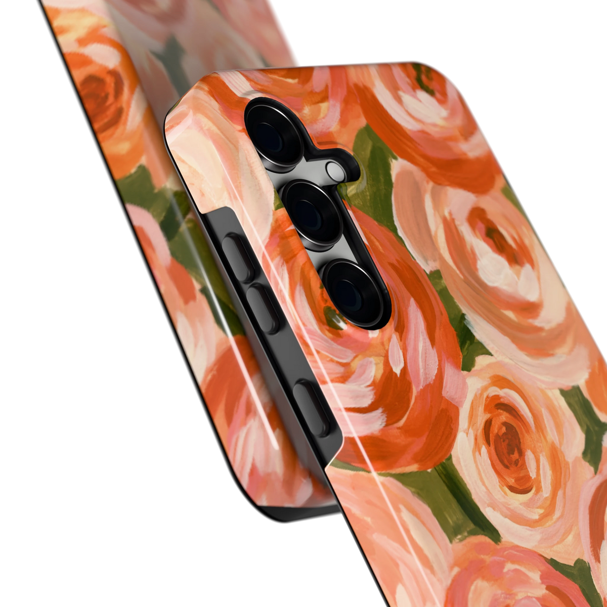 Geschilderde perzikrozen hoesje voor Galaxy S24 FE, close-up
