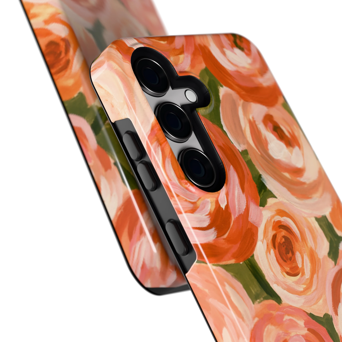 Geschilderde perzikrozen hoesje voor Galaxy S24, close-up