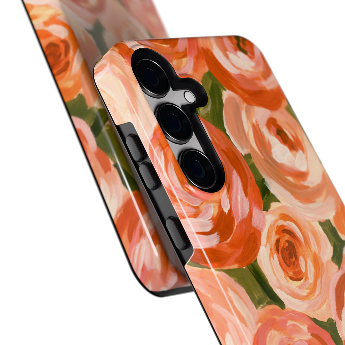 Geschilderde perzikrozen hoesje voor Galaxy S24+, close-up