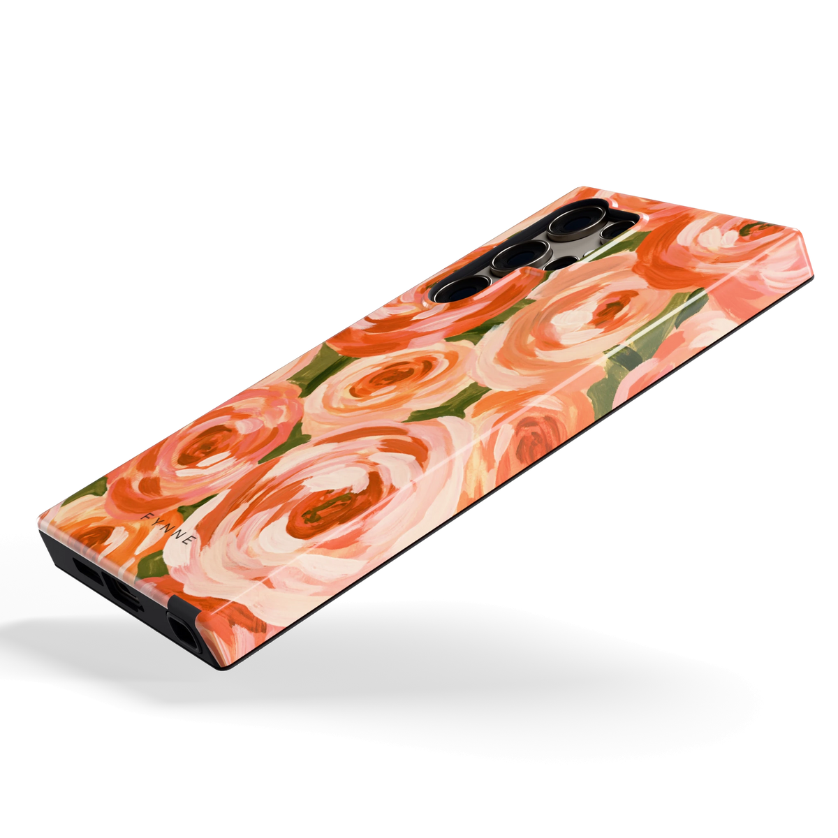 Geschilderde perzikrozen hoesje voor Galaxy S24 Ultra, schuin