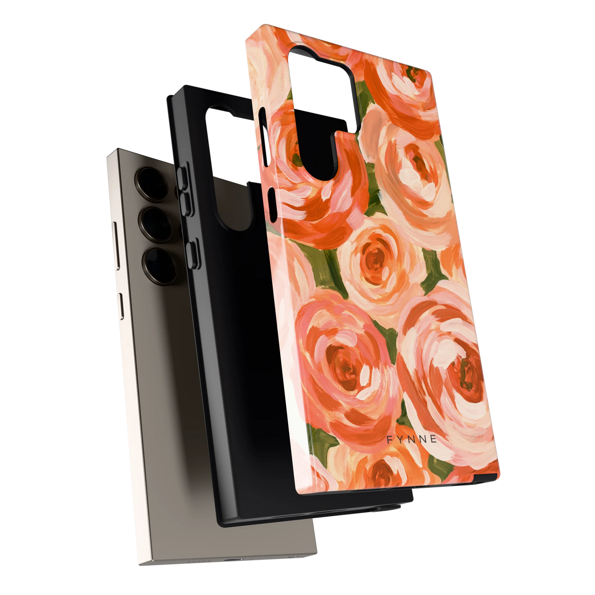 Geschilderde perzikrozen hoesje voor Galaxy S24 Ultra, los van de telefoon