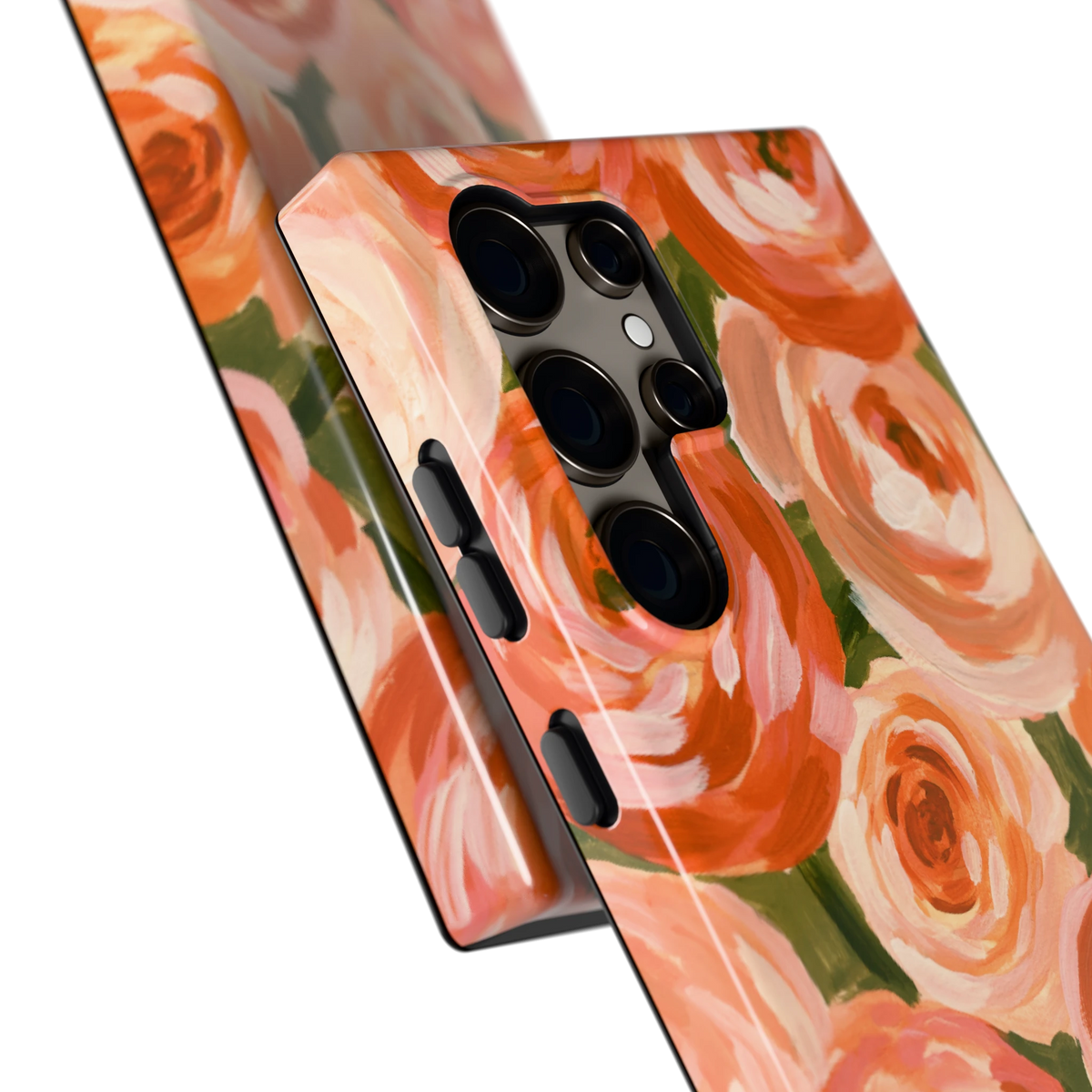 Geschilderde perzikrozen hoesje voor Galaxy S24 Ultra, close-up