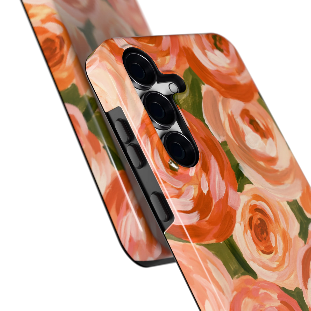 Geschilderde perzikrozen hoesje voor Galaxy S25 FE, close-up
