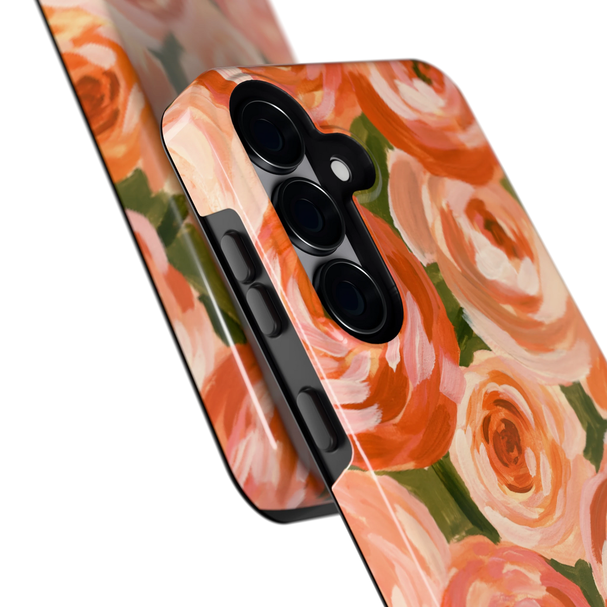 Geschilderde perzikrozen hoesje voor Galaxy S25, close-up