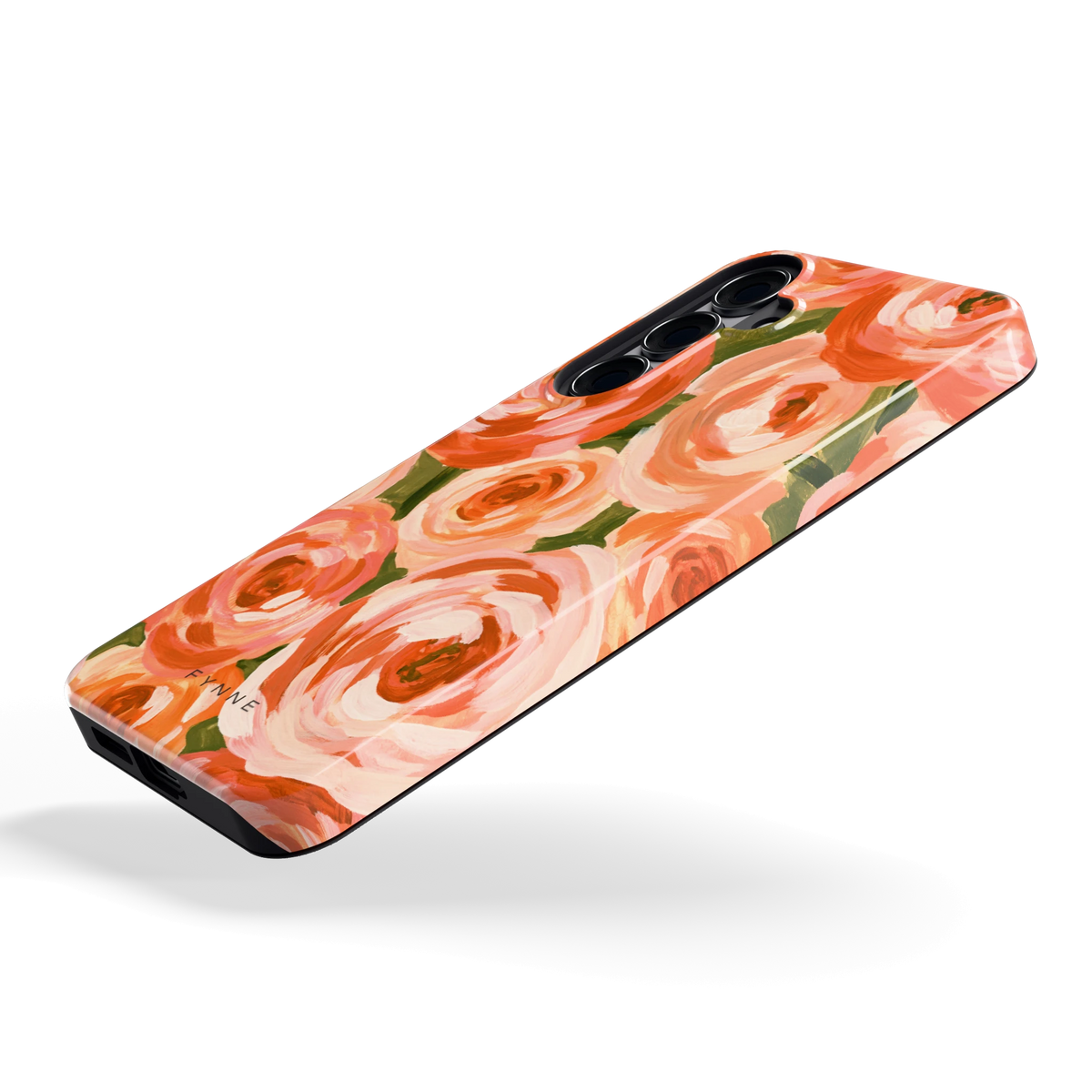 Geschilderde perzikrozen hoesje voor Galaxy S25+, schuin