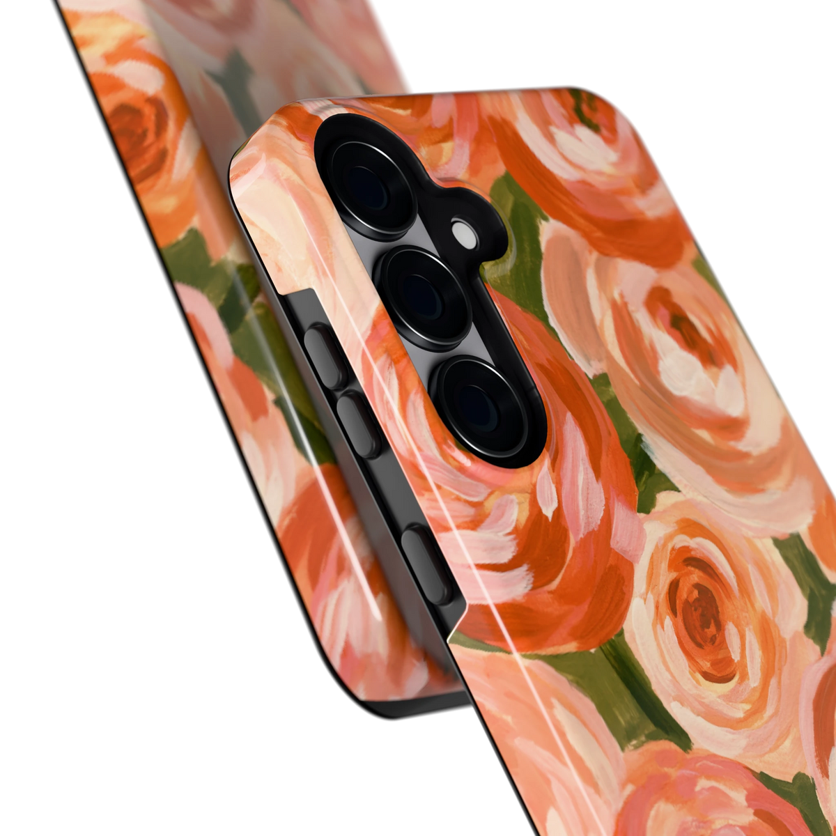 Geschilderde perzikrozen hoesje voor Galaxy S25+, close-up