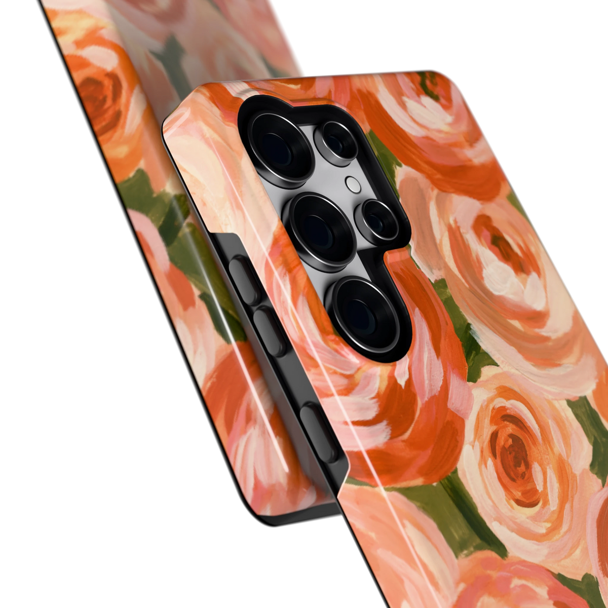 Geschilderde perzikrozen hoesje voor Galaxy S25 Ultra, close-up