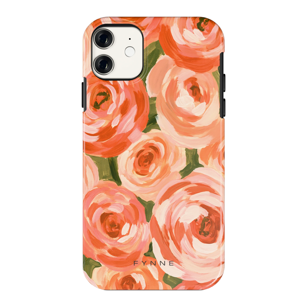 Geschilderde perzikrozen hoesje voor iPhone 11, achterkant