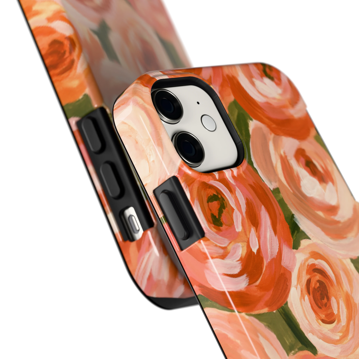 Geschilderde perzikrozen hoesje voor iPhone 11, close-up
