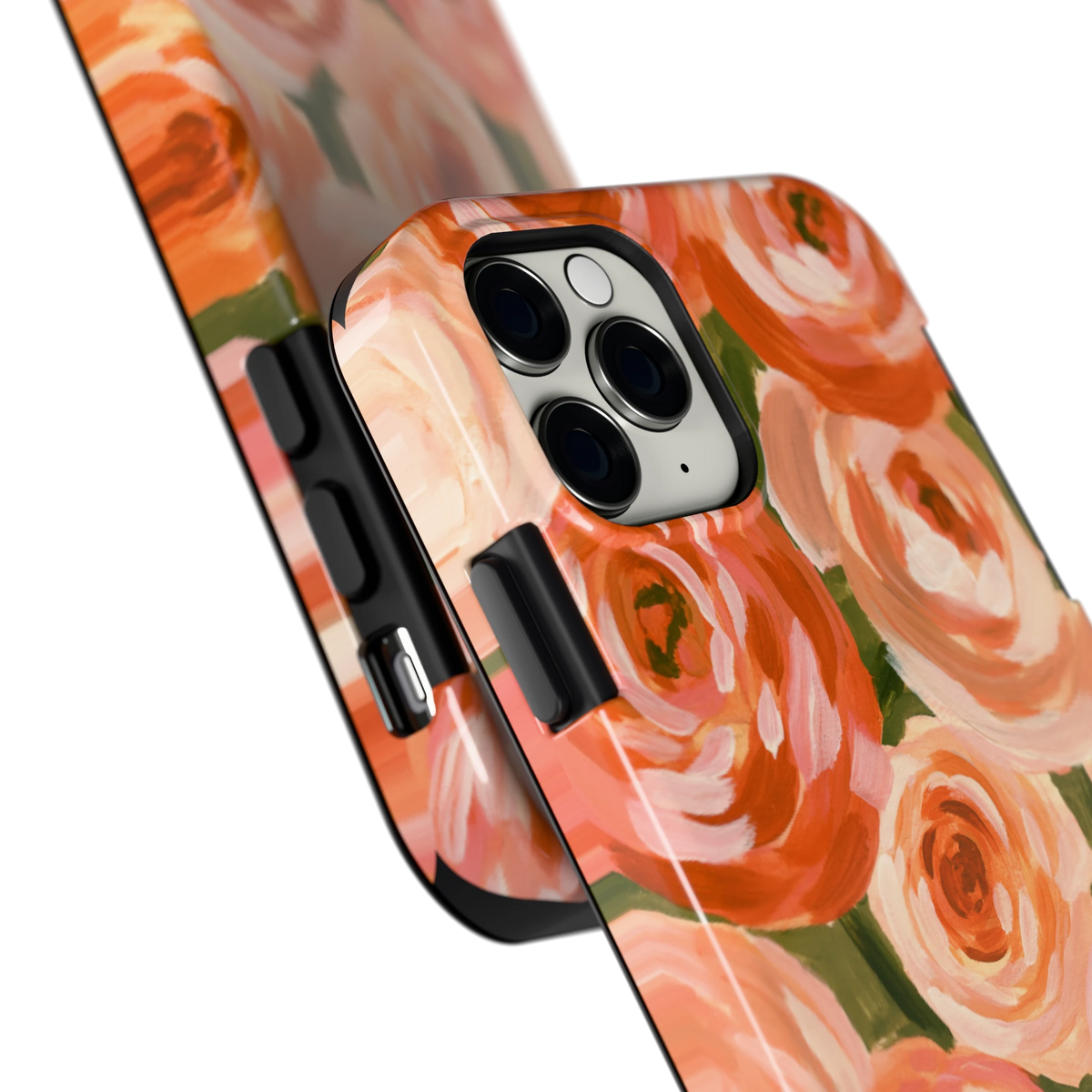 Geschilderde perzikrozen hoesje voor iPhone 11 Pro, close-up